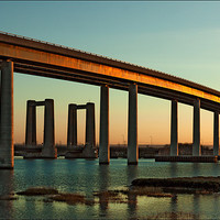 Buy canvas prints of Sheppey Bridges at Sunset by Sandra Thompson
