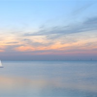 Buy canvas prints of Reculver Sunset Yacht by Robert  Radford