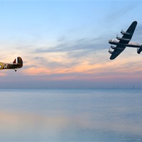 Buy canvas prints of Lancaster  Hurricane Spitfire Sunset by Robert  Radford
