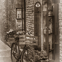 Buy canvas prints of Delivery bike outside Italian Deli by Beverley Middleton