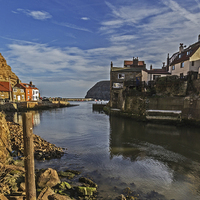 Buy canvas prints of Harbour Entrance Staithes Portrait by keith sayer