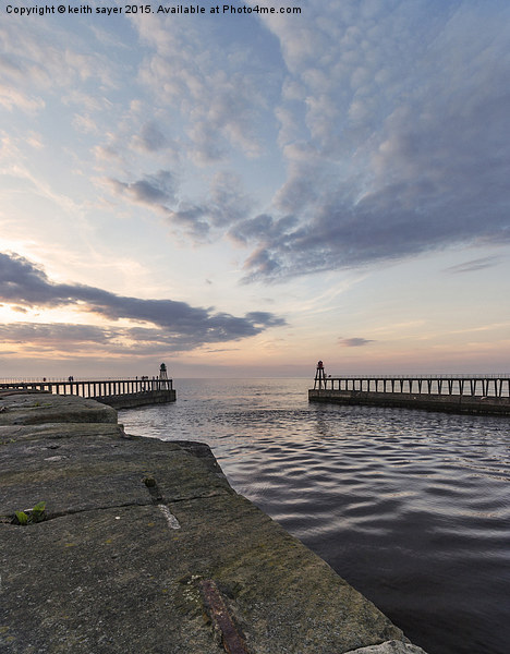  East and West piers Whitby Picture Board by keith sayer