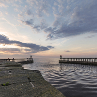 Buy canvas prints of  East and West piers Whitby by keith sayer