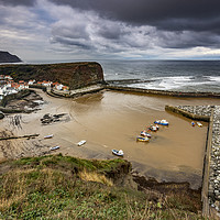 Buy canvas prints of Staithes from the East cliff by keith sayer