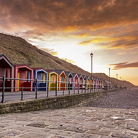 Buy canvas prints of Saltburn beach huts at sunset by keith sayer