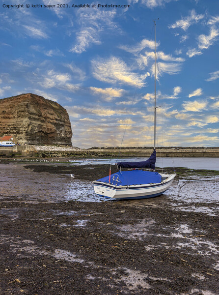 Yacht in Staithes Harbour Picture Board by keith sayer