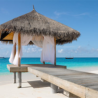 Buy canvas prints of Romantic Hut with Light Ocean Breeze. Maldives by Jenny Rainbow