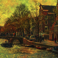 Buy canvas prints of I AMsterdam. Vintage Amsterdam in Golden Light by Jenny Rainbow