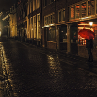 Buy canvas prints of Night Lights of Utrecht. Orange Umbrella. Netherla by Jenny Rainbow