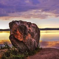 Buy canvas prints of The Sunrise Over Mysterious Stone. North Russia by Jenny Rainbow