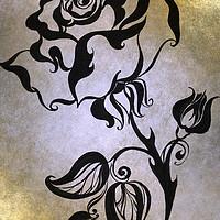 Buy canvas prints of Ink Drawing Chinese Rose Golden by Jenny Rainbow