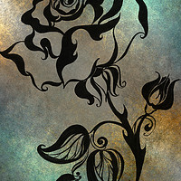 Buy canvas prints of Ink Drawing Chinese Rose Blue by Jenny Rainbow