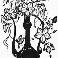Buy canvas prints of Ink Drawing Clematises in Indian Pitcher by Jenny Rainbow