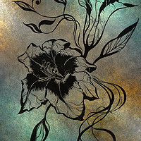 Buy canvas prints of Ink Drawing Lily Elegance Blue by Jenny Rainbow