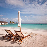 Buy canvas prints of Tender Evening Sun. Maldivian Beach by Jenny Rainbow