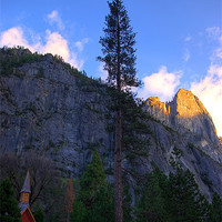 Buy canvas prints of Yosemite Valley Chapel at Sunset by chris wood