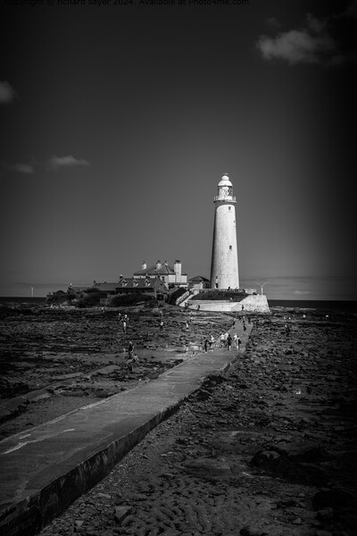 Whitley Bay Lighthouse Black and White Picture Board by richard sayer