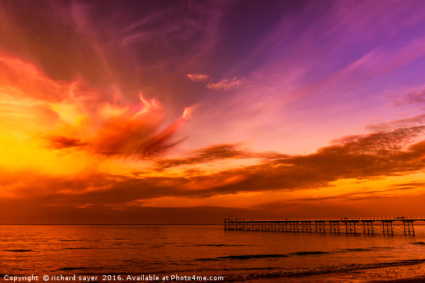 Fiery Sunset Over Saltburn Pier Picture Board by richard sayer