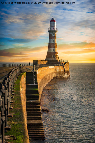 Sunset Fishing at Roker Lighthouse Picture Board by richard sayer