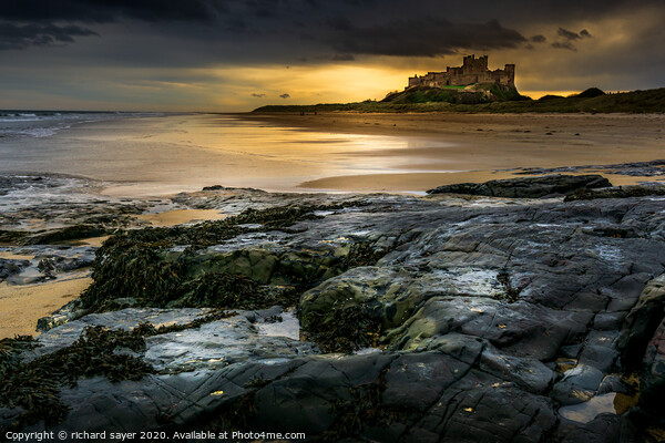 Majestic Bamburgh Castle overlooking the North Sea Picture Board by richard sayer