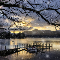 Buy canvas prints of Christmas Sunset at Derwentwater by Gary Kenyon