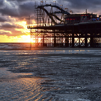 Buy canvas prints of Sunset on Blackpool Beach by Gary Kenyon