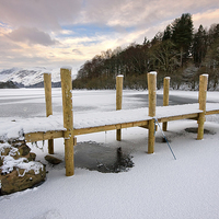 Buy canvas prints of  Derwentwater Jetty On A Snowy Day by Gary Kenyon