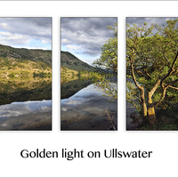 Buy canvas prints of   Golden light on Ullswater triptych. by Gary Kenyon