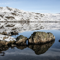 Buy canvas prints of  Snowy Reflection up at Stickle Tarn Lake District by Gary Kenyon