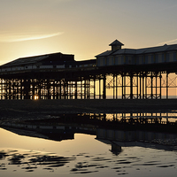 Buy canvas prints of Golden Sunset Reflections Blackpool by Gary Kenyon