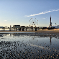 Buy canvas prints of Reflections in the wet sand -  Blackpool by Gary Kenyon