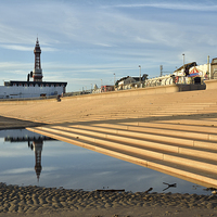 Buy canvas prints of  Golden Light On The Steps At Blackpool by Gary Kenyon