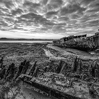 Buy canvas prints of The Sun Rises Over the Wrecks - Mono by Gary Kenyon