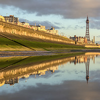 Buy canvas prints of Reflections on the beach at Blackpool by Gary Kenyon