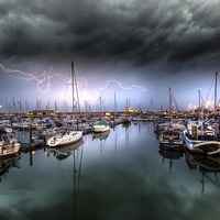 Buy canvas prints of  Lightning over Ramsgate harbour by Thanet Photos