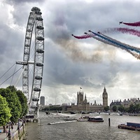 Buy canvas prints of  Red Arrows over London by Thanet Photos
