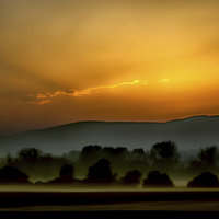 Buy canvas prints of  Misty mountain sunset by Thanet Photos