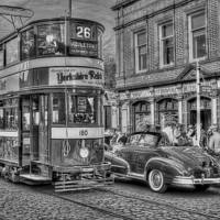Buy canvas prints of Middleton Tram - Black and White by Steve H Clark