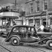 Buy canvas prints of Paisley District Tram - Black and White by Steve H Clark