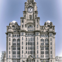 Buy canvas prints of Liver Building - hand tinted effect by Steve H Clark