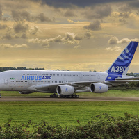 Buy canvas prints of  Airbus A380 - Evening Taxi by Steve H Clark