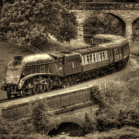 Buy canvas prints of  Sir Nigel Gresley Locomotive - Sepia by Steve H Clark