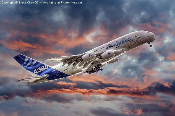  Airbus A380 - Sunset Picture Board by Steve H Clark
