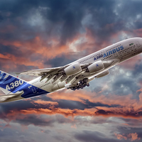 Buy canvas prints of  Airbus A380 - Sunset by Steve H Clark