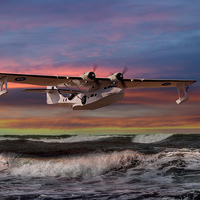 Buy canvas prints of Catalina Flying Boat at Sunset (RAF Version) by Steve H Clark