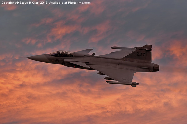 Swedish Air Force SAAB Gripen at Sunset  Picture Board by Steve H Clark