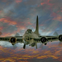 Buy canvas prints of  B-17 Flying Fortress At Sunset by Steve H Clark