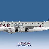 Buy canvas prints of Illustration of Qatar Airways Airbus A380  by Steve H Clark