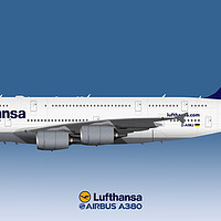 Buy canvas prints of Illustration of Lufthansa Airbus A380 by Steve H Clark