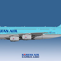 Buy canvas prints of Illustration of Korean Air Airbus A380 by Steve H Clark